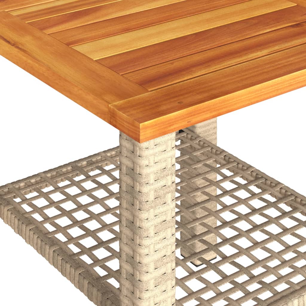 vidaXL Sodo stalas, smėlio, 40x40x42cm, poliratanas/akacijos mediena