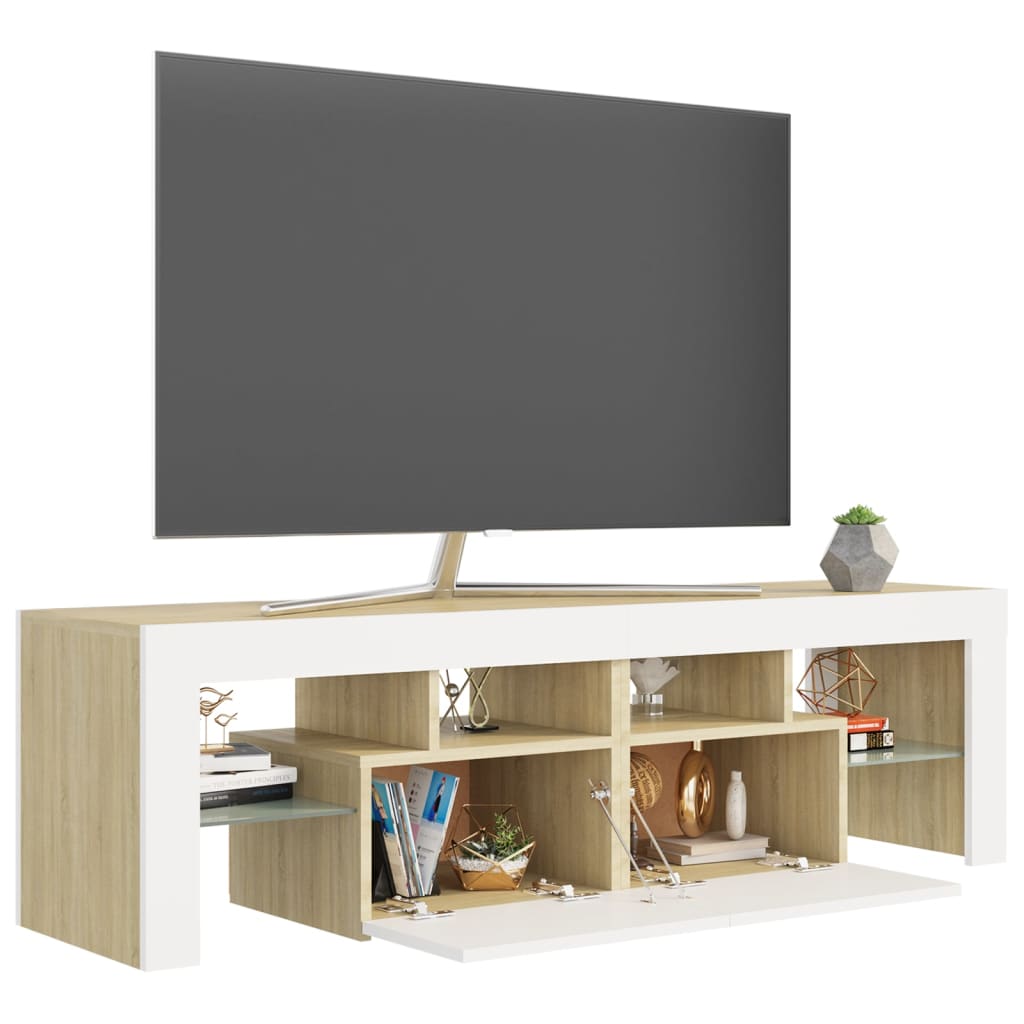 vidaXL Televizoriaus spintelė su LED, balta/ąžuolo, 140x36,5x40cm