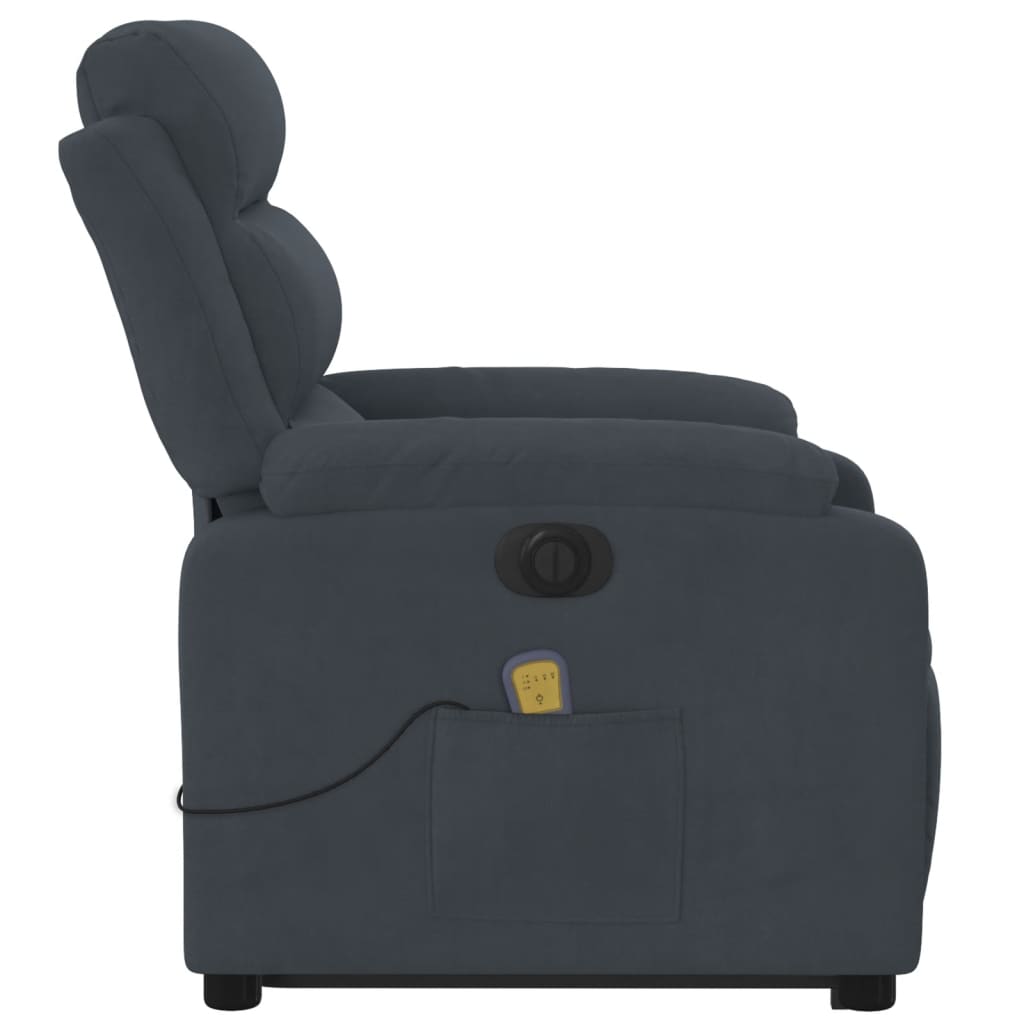 vidaXL Atsistojantis masažinis krėslas, tamsiai pilkas, aksomas