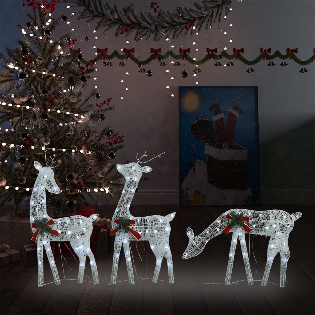 vidaXL Kalėdinė elnių šeima, šaltos baltos spalvos, 270x7x90cm