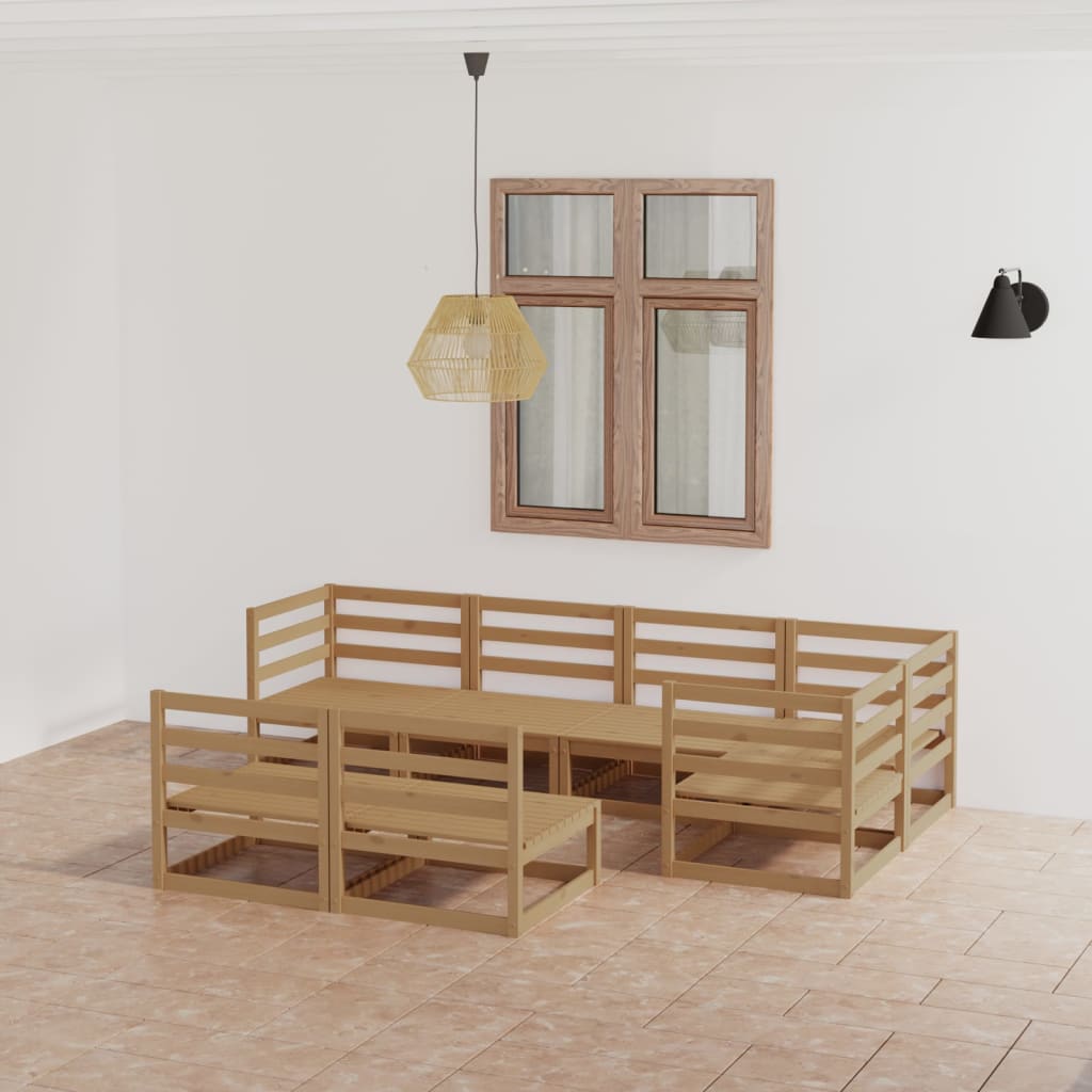 vidaXL Sodo poilsio baldų komplektas, 7 dalių, medaus rudas, pušis