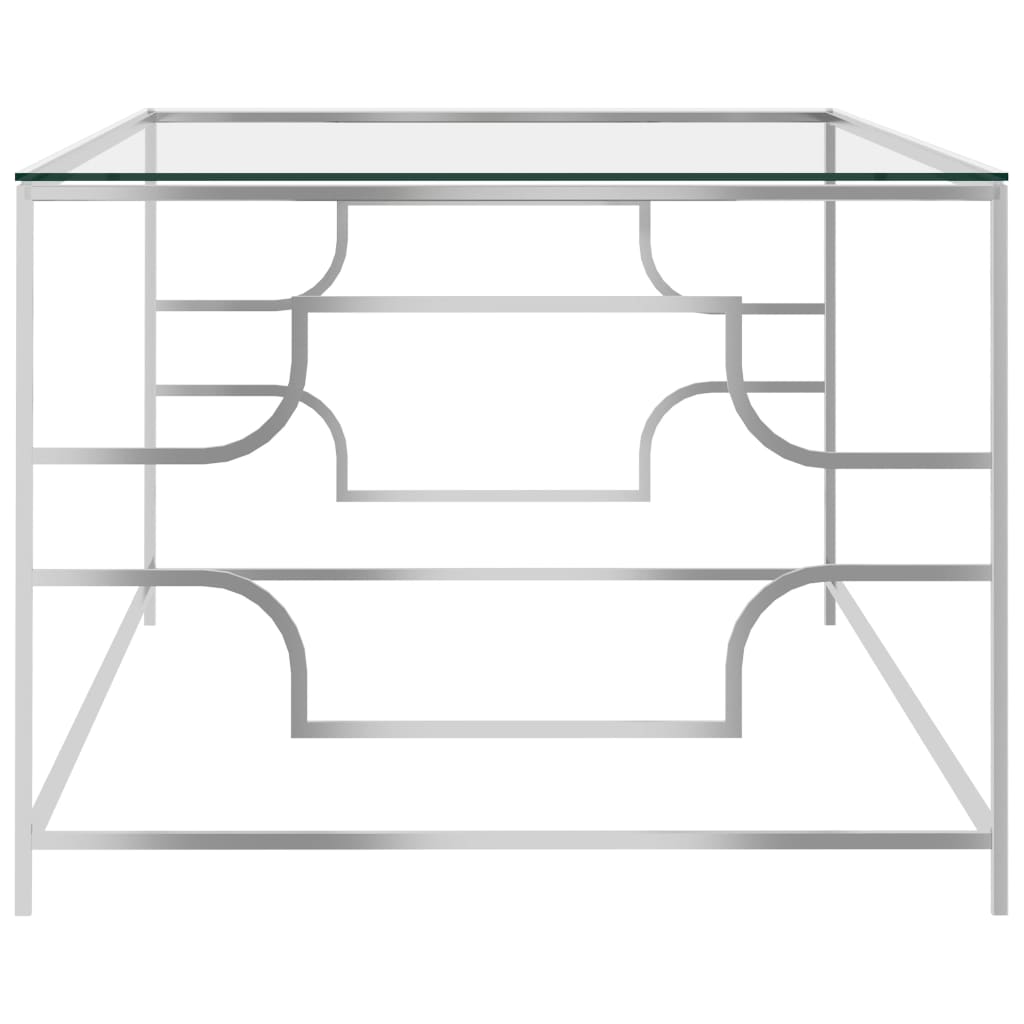 vidaXL Kavos staliukas, sidabrinis, 120x60x45cm, plienas ir stiklas