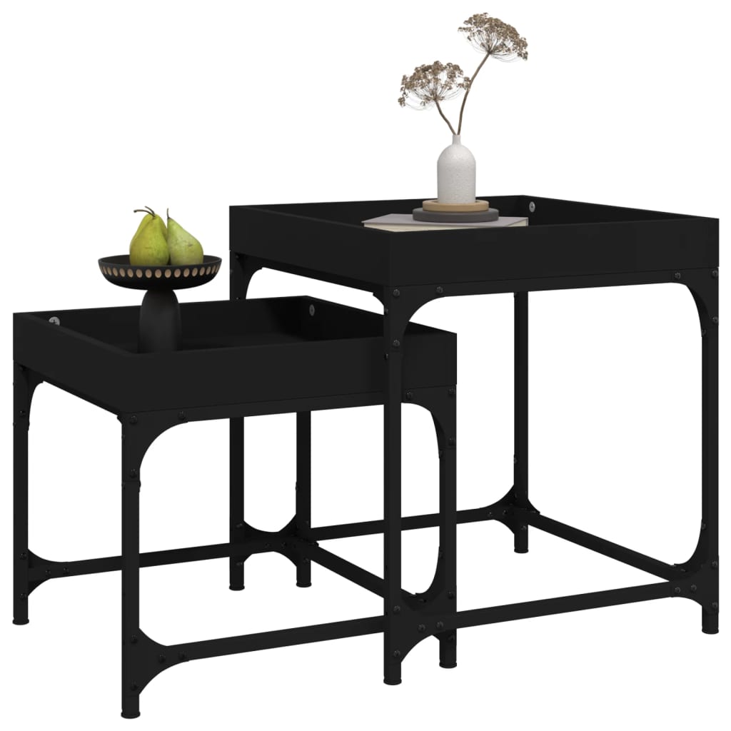 vidaXL Šoniniai staliukai, 2vnt., juodos spalvos, apdirbta mediena
