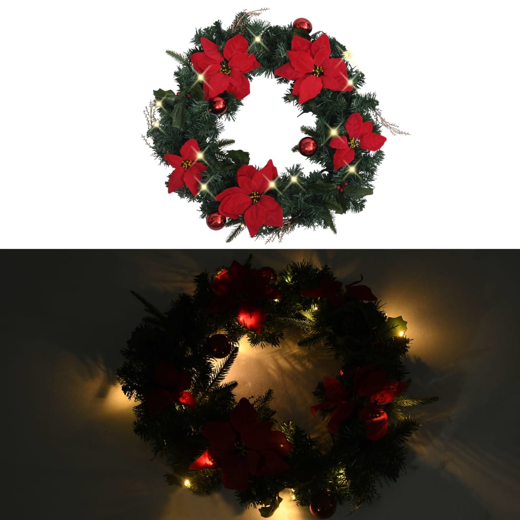 vidaXL Kalėdinis vainikas su LED lemputėmis, žalios spalvos, 60cm, PVC