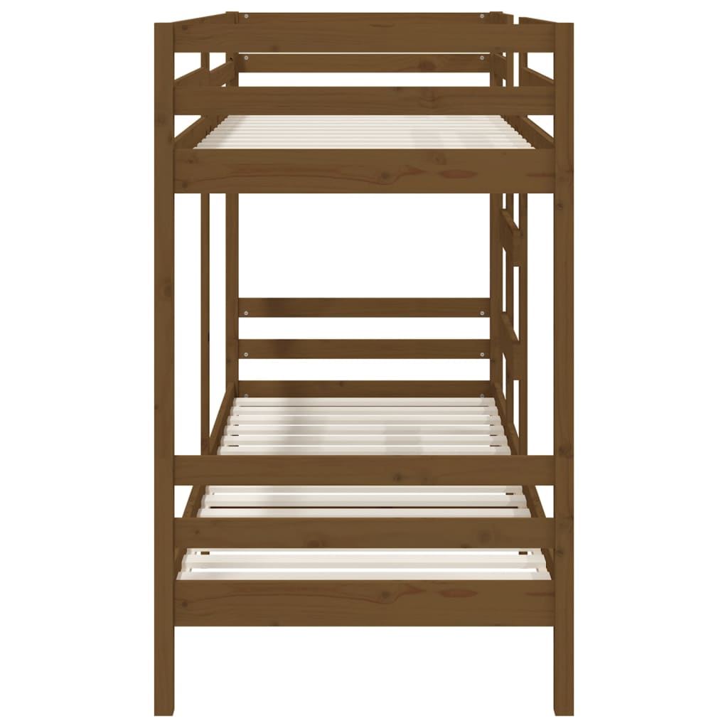 vidaXL Dviaukštė lova, medaus ruda, 75x190cm, pušies medienos masyvas