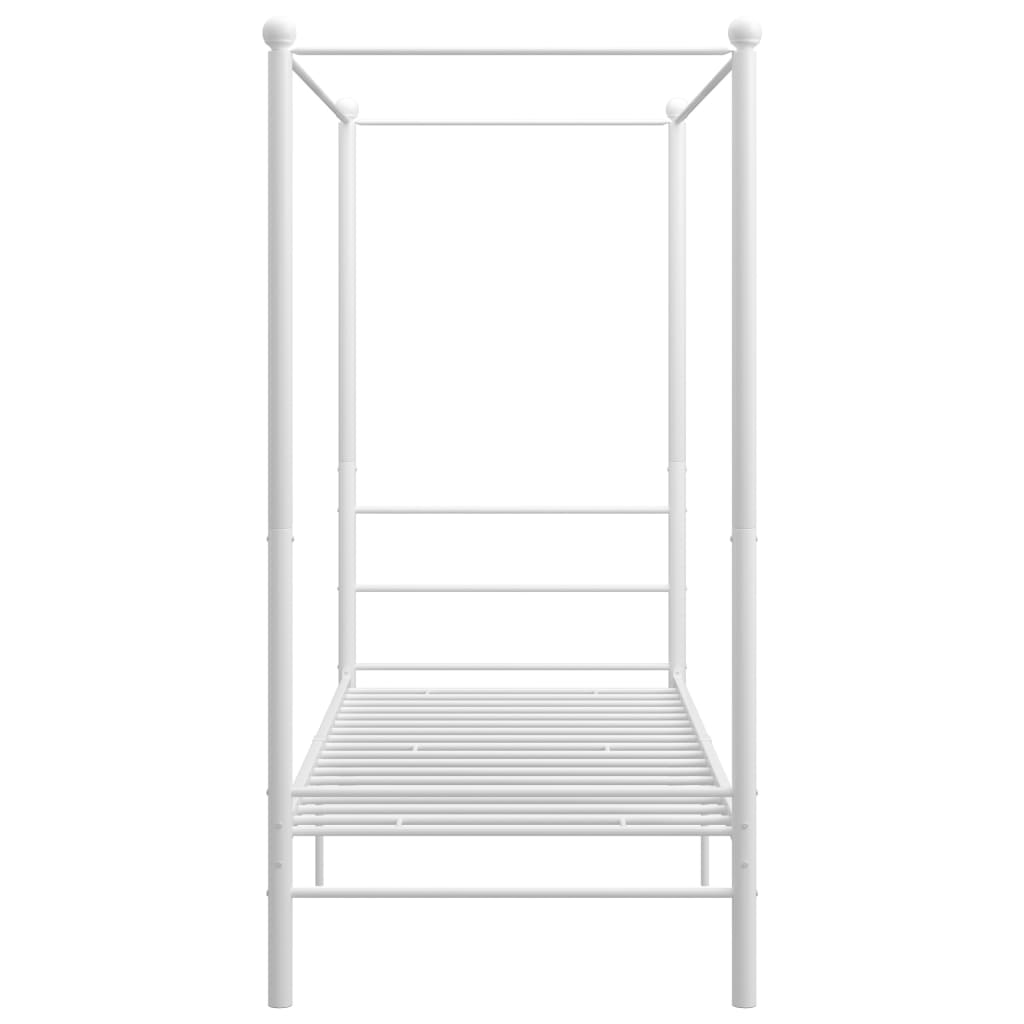 vidaXL Lovos rėmas su baldakimu, baltos spalvos, 90x200cm, metalas