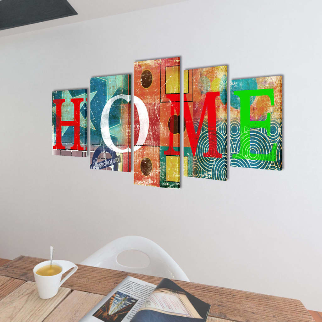 Spalvingas Fotopaveikslas su Užrašu "Home" ant Drobės 100 x 50 cm