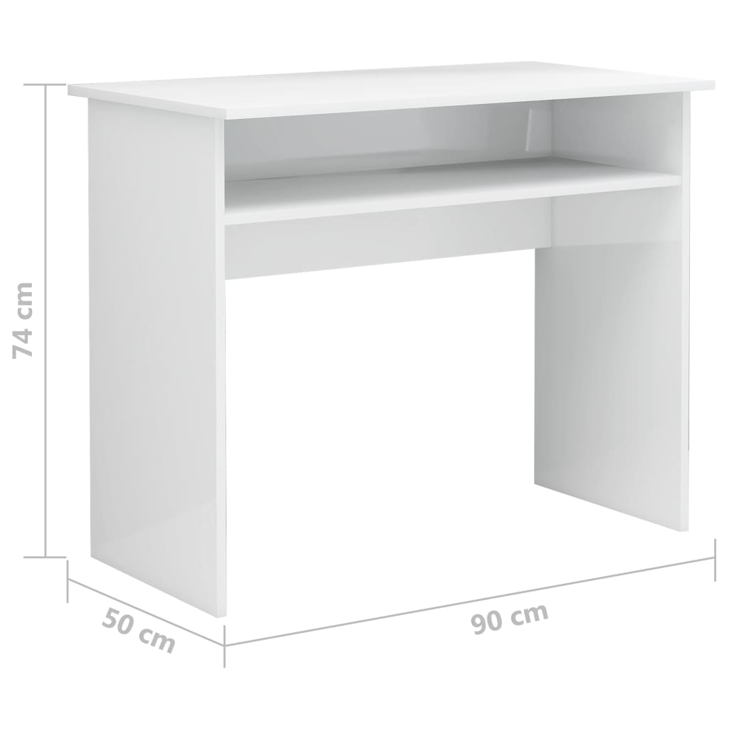 vidaXL Rašomasis stalas, baltos spalvos, 90x50x74cm, MDP, ypač blizgus