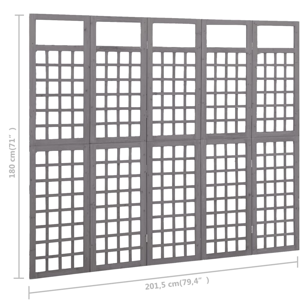 vidaXL Kambario pertvara/treliažas, 5 dalių, pilka, 201,5x180cm, eglė