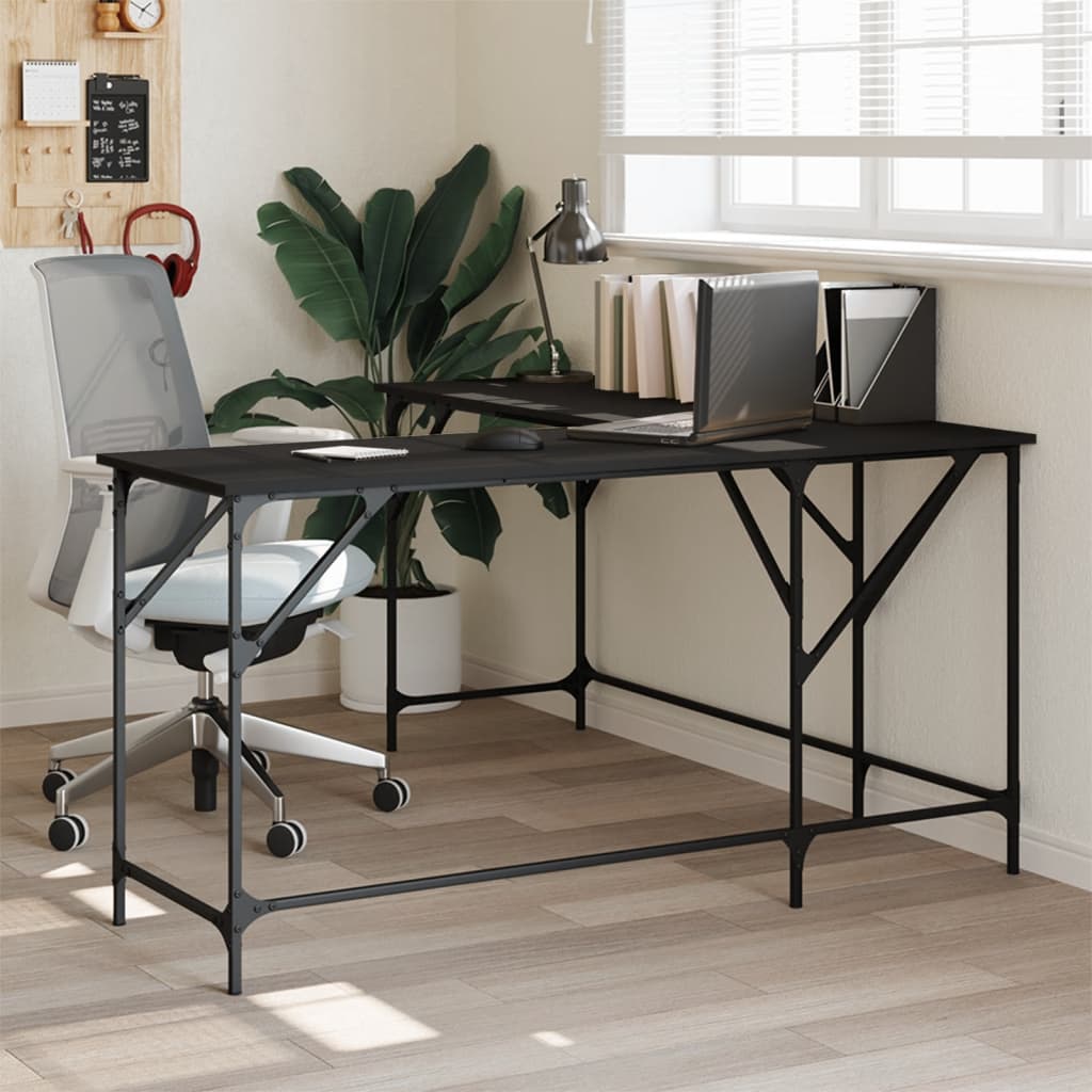 vidaXL Rašomasis stalas, juodas, 149x149x75cm, apdirbta mediena