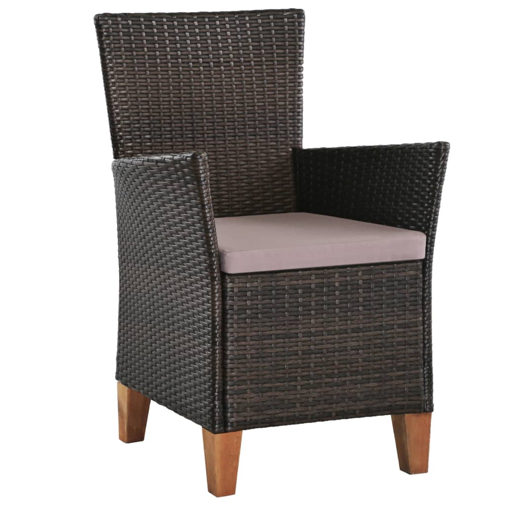 vidaXL Lauko kėdės su pagalvėlėmis, 2 vnt., rudos sp., poliratanas