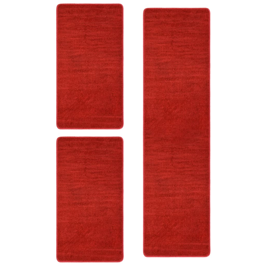 vidaXL Kilimėliai prie lovos, 3vnt., raudonos spalvos, shaggy tipo