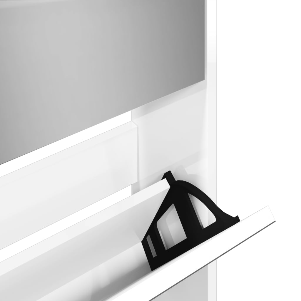 vidaXL Batų spintelė su veidrodžiu, 5 aukštų, balta, 63x17x169,5cm