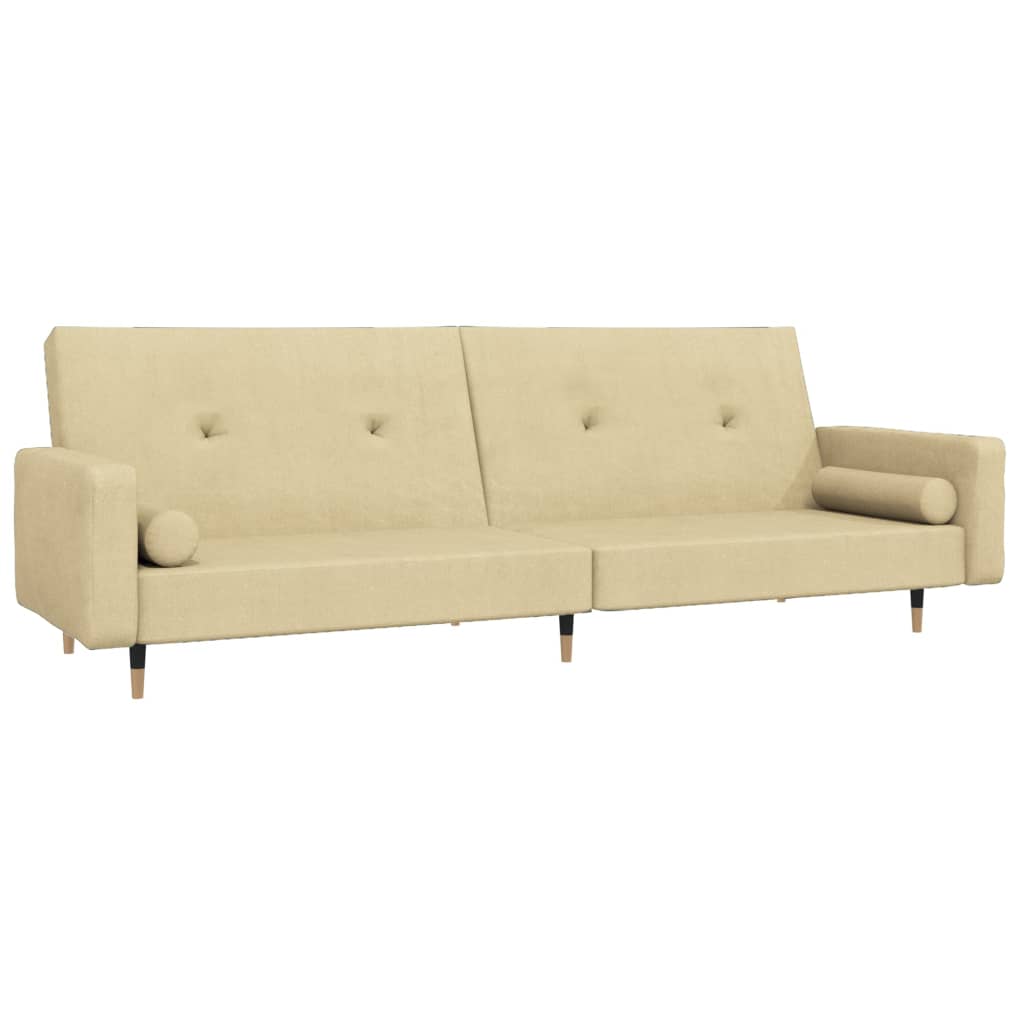 vidaXL Dvivietė sofa-lova su dvejomis pagalvėmis, kreminė, aksomas