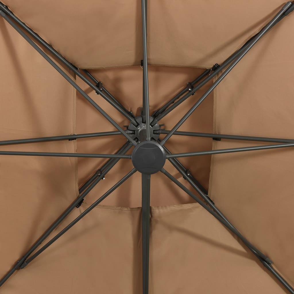 vidaXL Gembinis skėtis su dvigubu viršumi, taupe spalvos, 300x300cm