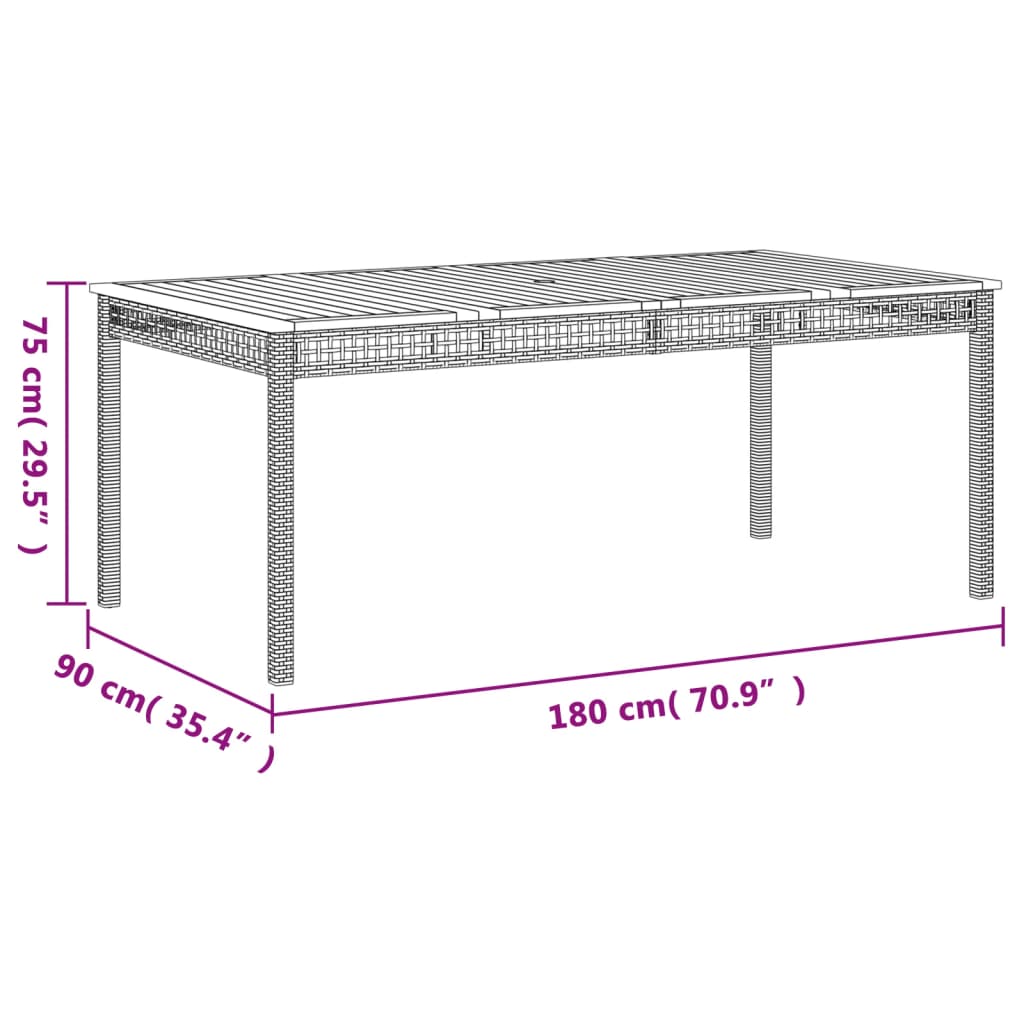 vidaXL Sodo stalas, smėlio, 180x90x75cm, poliratanas/akacijos mediena