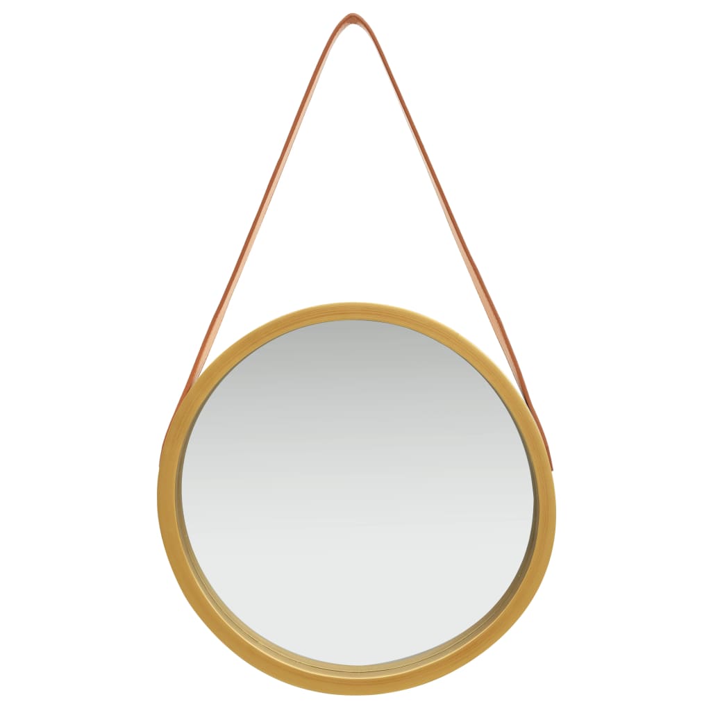 vidaXL Sieninis veidrodis su dirželiu, auksinės spalvos, 40cm