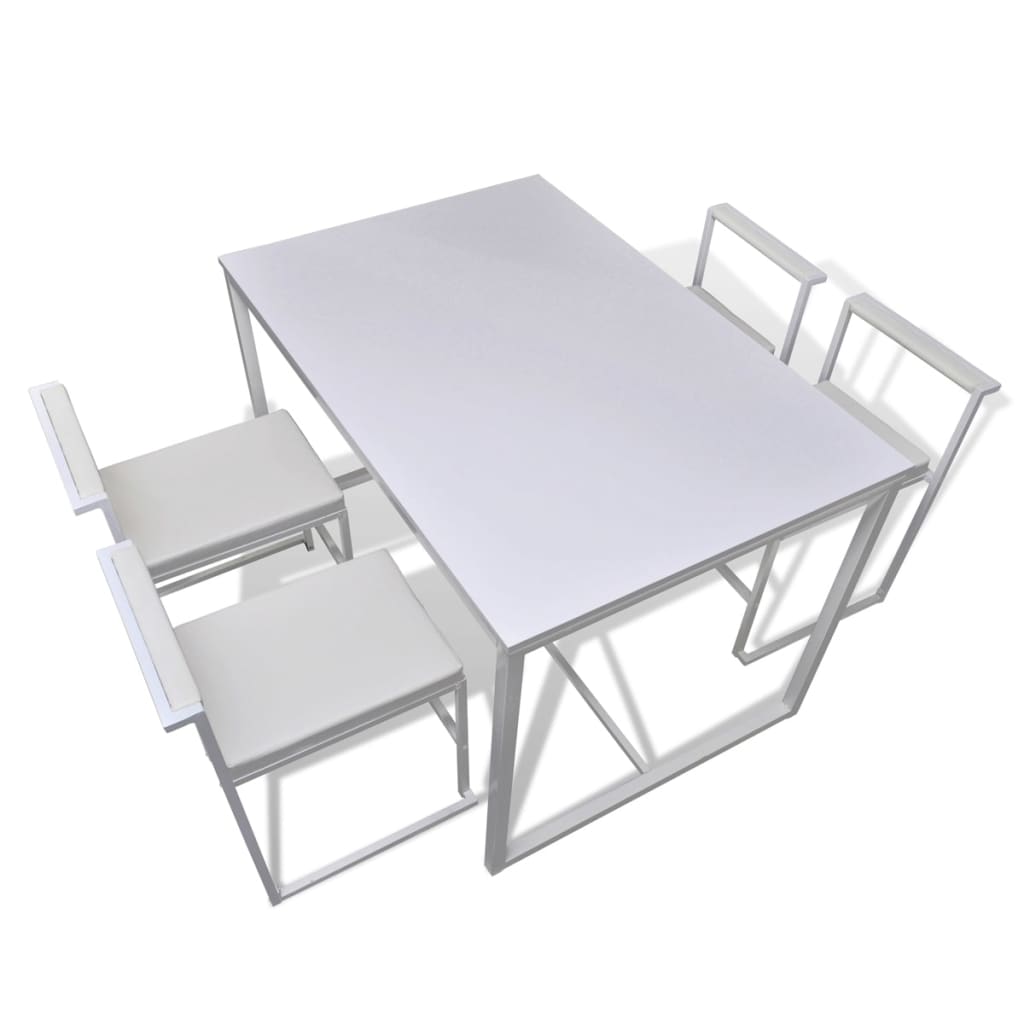 vidaXL 5 dalių valgomojo stalo ir kėdžių komplektas, baltas