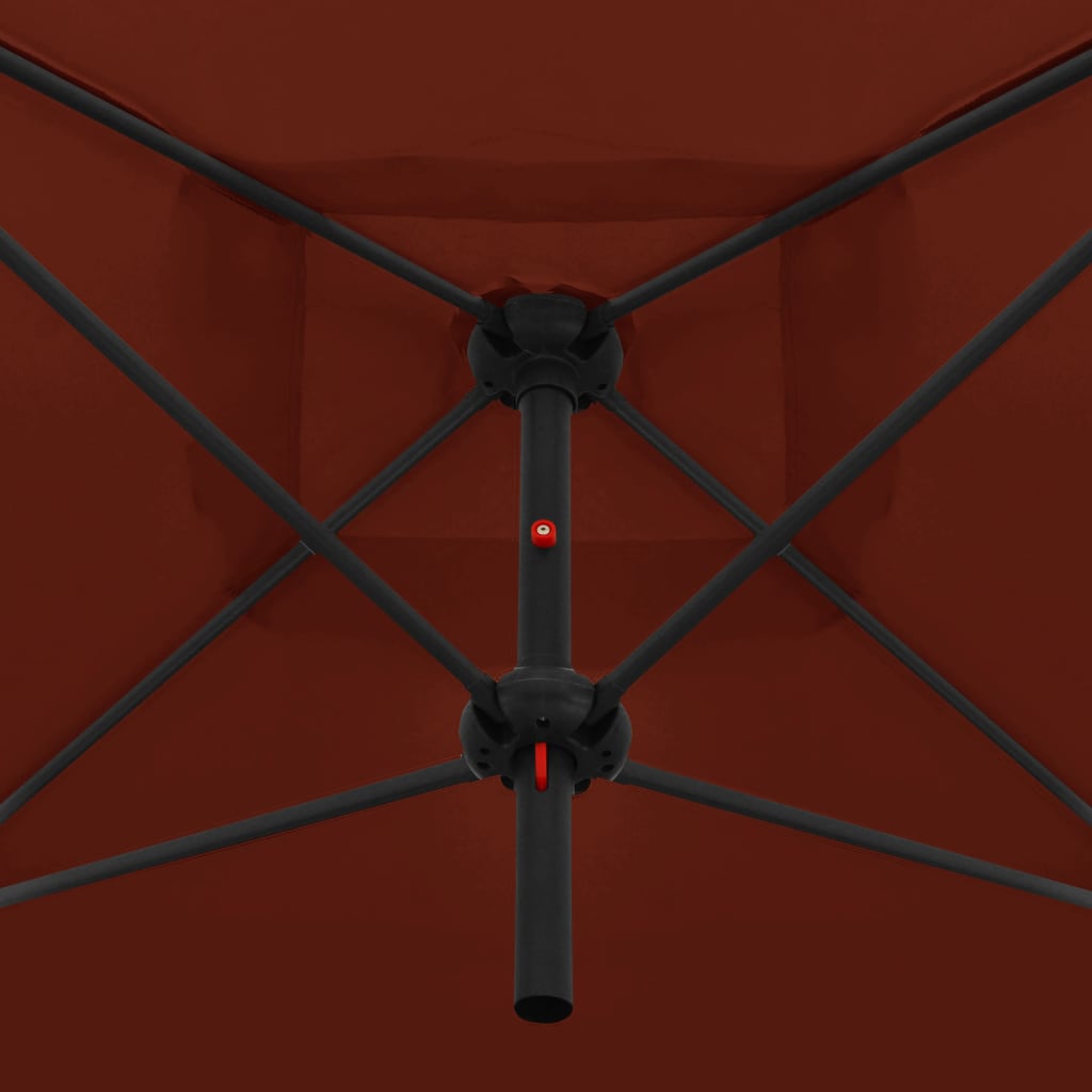vidaXL Dvigubas skėtis su plieniniu stulpu, terakota, 250x250cm