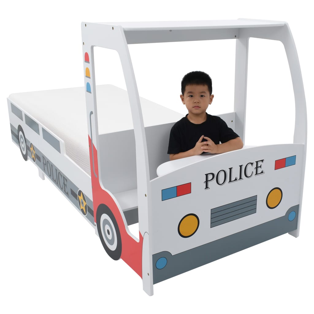 vidaXL Vaikiška lova policijos automobilis, 90x200cm, Memory čiužinys