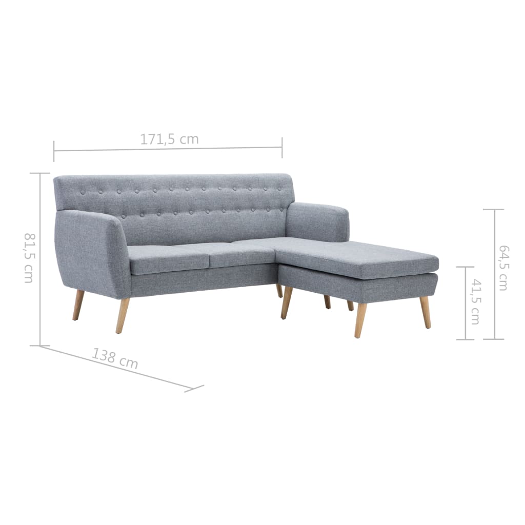 vidaXL L-formos sofa, aud. apmušal., 171,5x138x81,5cm, šviesiai pilka