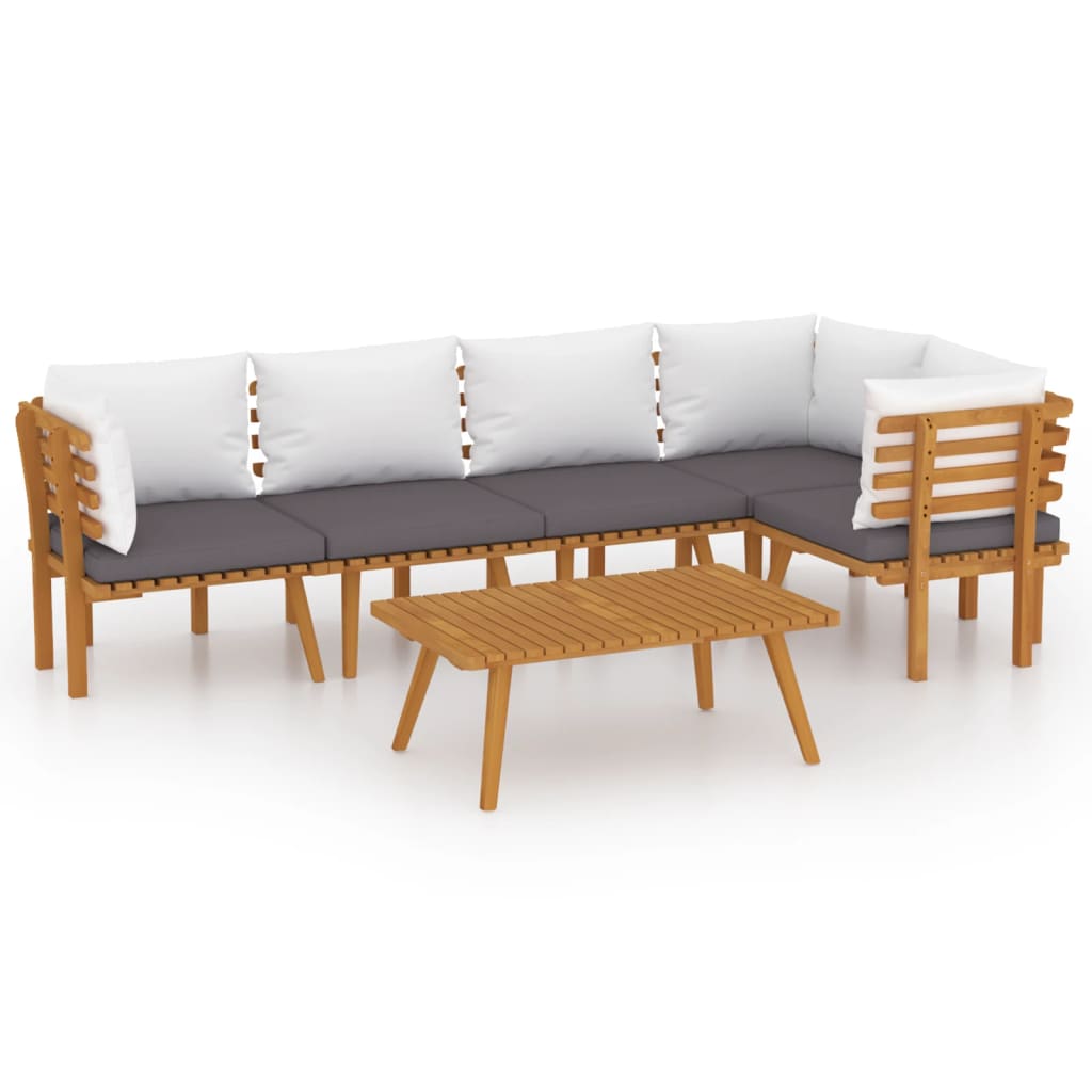 vidaXL Sodo baldų komplektas su pagalvėmis, 6 dalių, akacijos masyvas