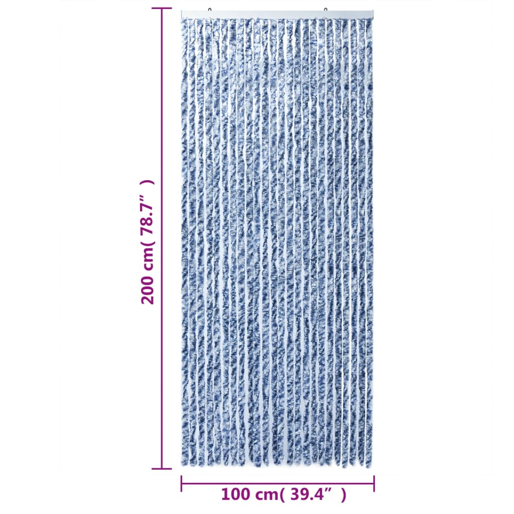 vidaXL Užuolaida nuo musių, mėlyna ir balta, 100x200cm šenilis