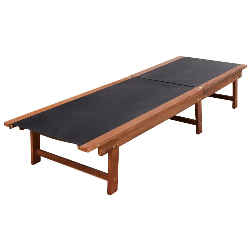 vidaXL Saulės gultai, 2vnt., su staliuku, akacijos mediena ir tekstilenas