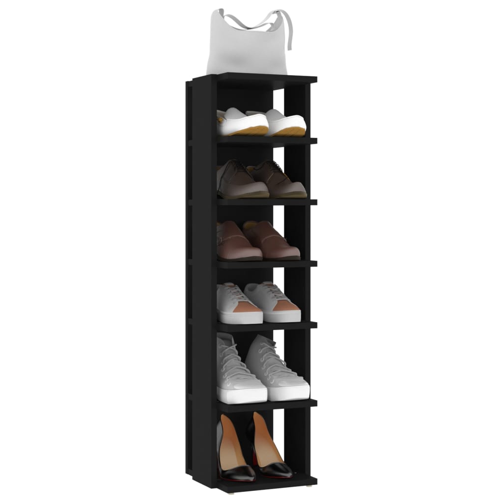 vidaXL Spintelė batams, juodos, 27,5x27x102 cm, apdirbta mediena