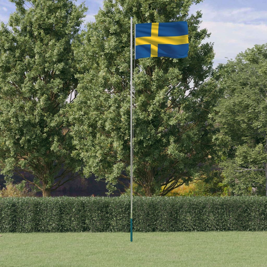 vidaXL Švedijos vėliava su stiebu, aliuminis, 6,23m
