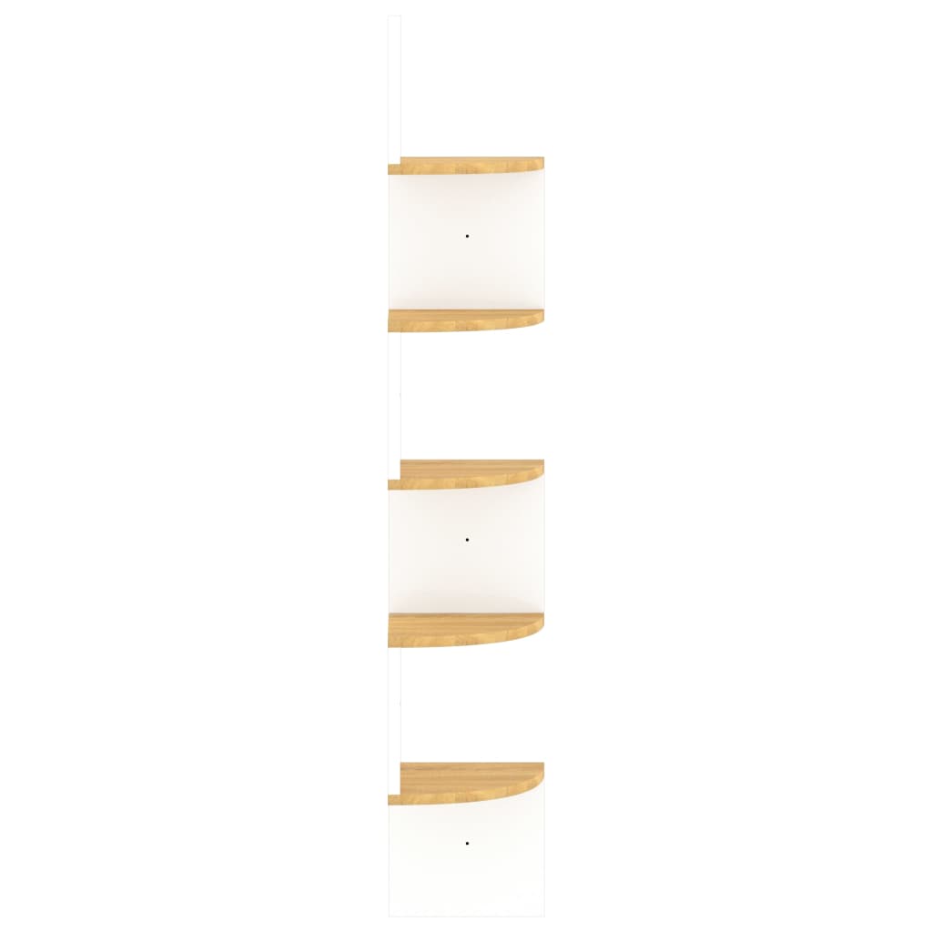 vidaXL Sieninė kampinė lentyna, balta/ąžuolo, 19x19x123cm, mediena