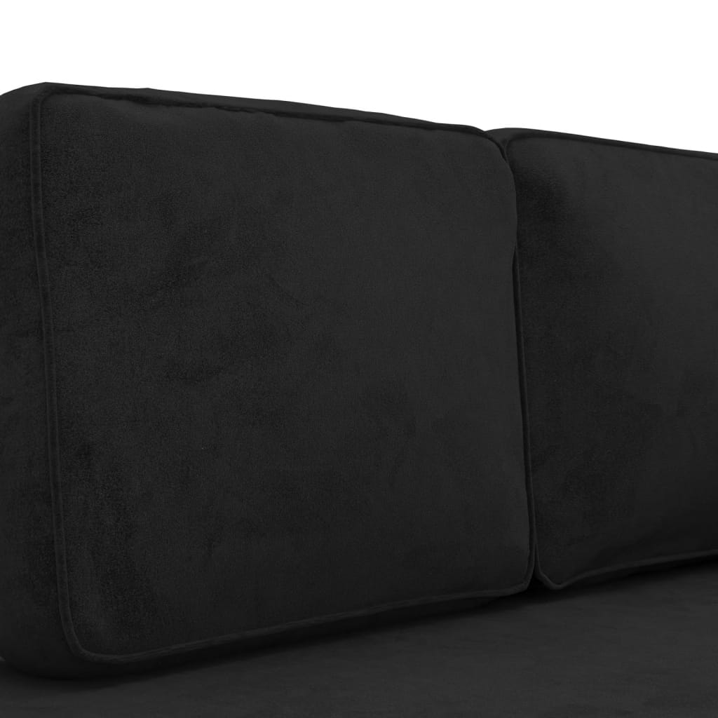 vidaXL Poilsio sofa su pagalvėmis ir ilga pagalve, juoda, aksomas