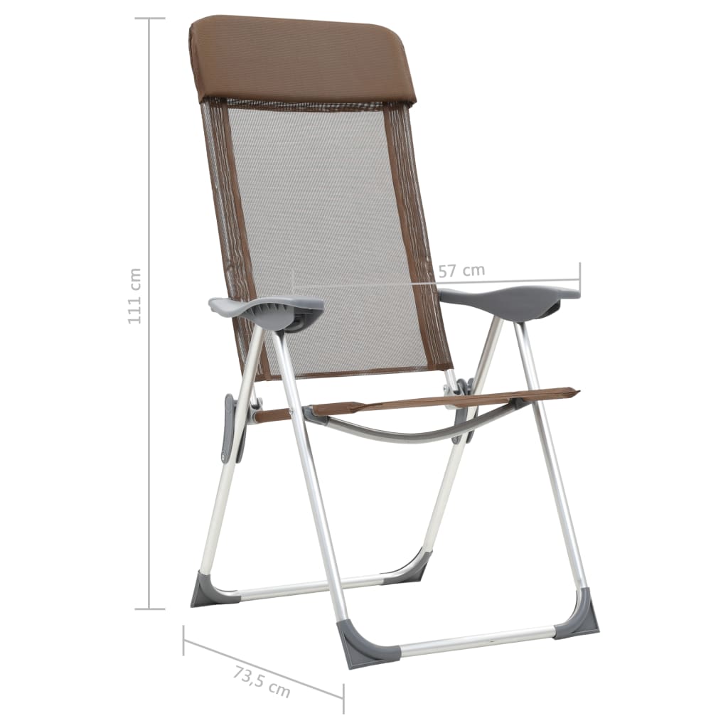 vidaXL Sulankstomos kempingo kėdės, 2 vnt., rudos, aliuminis