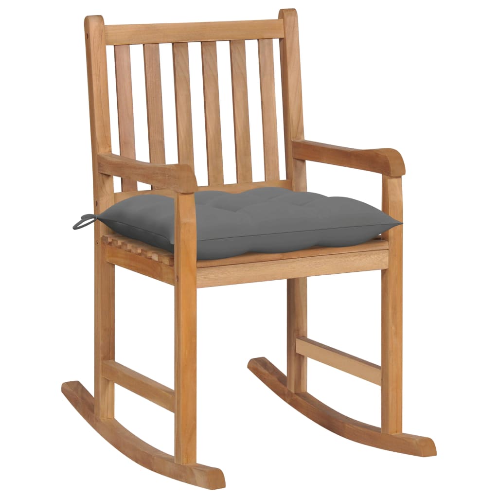 vidaXL Supama kėdė su pilkos spalvos pagalvėle, tikmedžio masyvas