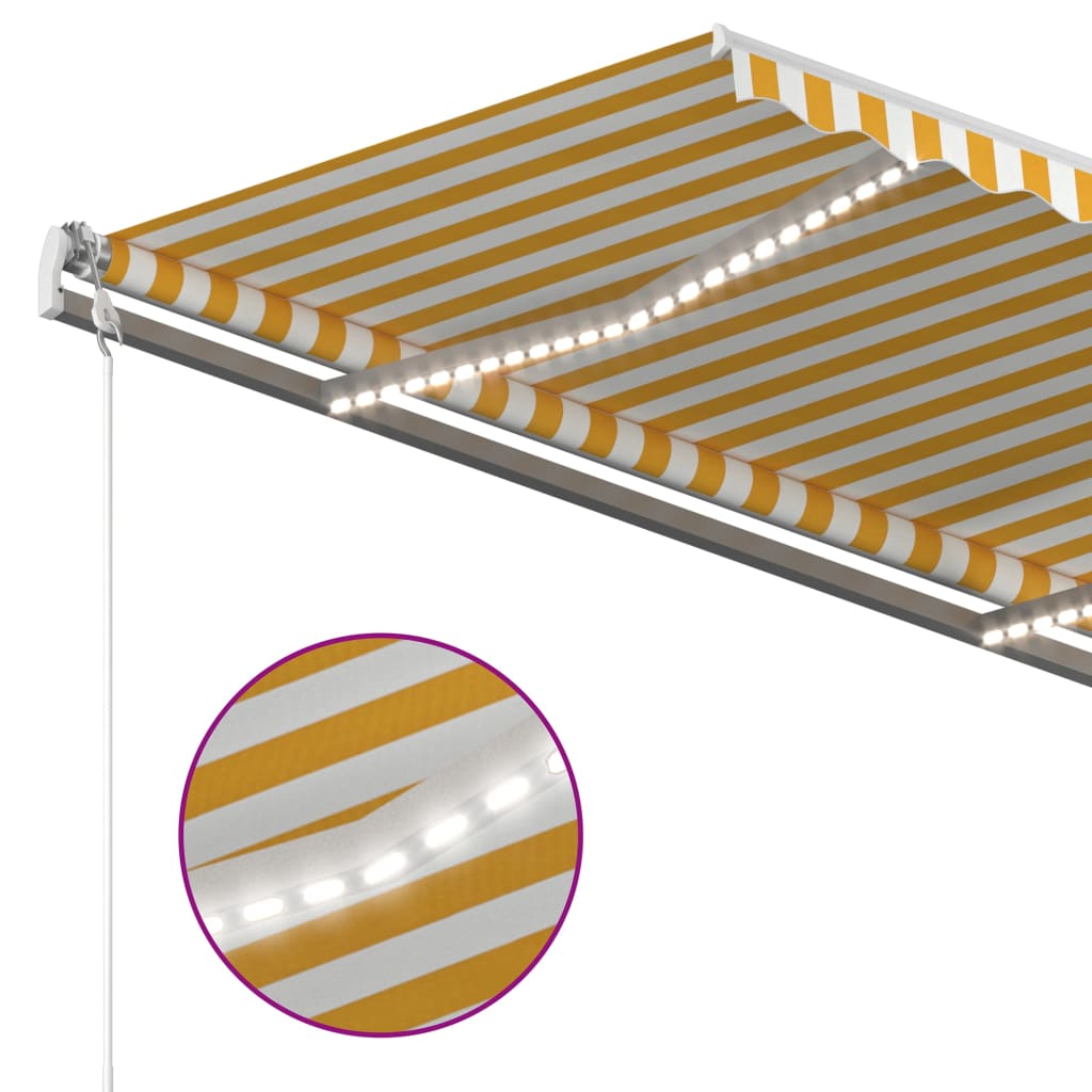 vidaXL Ištraukiama markizė su LED, geltona ir balta, 4,5x3,5m