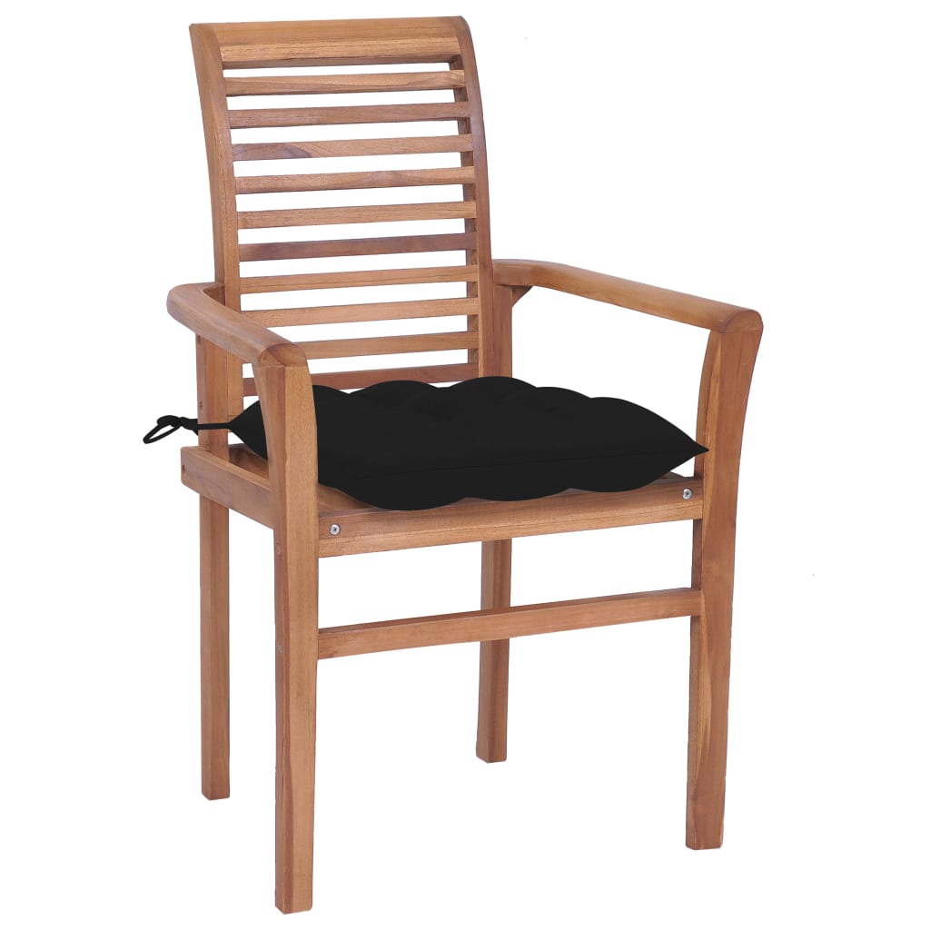 vidaXL Valgomojo kėdės su juodomis pagalvėlėmis, 2vnt., tikmedis