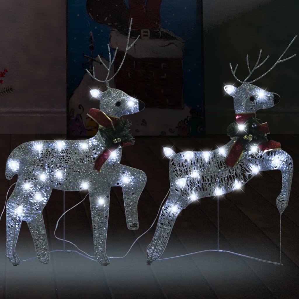 vidaXL Kalėdiniai elniai, 2vnt., sidabrinės spalvos, 40 LED lempučių
