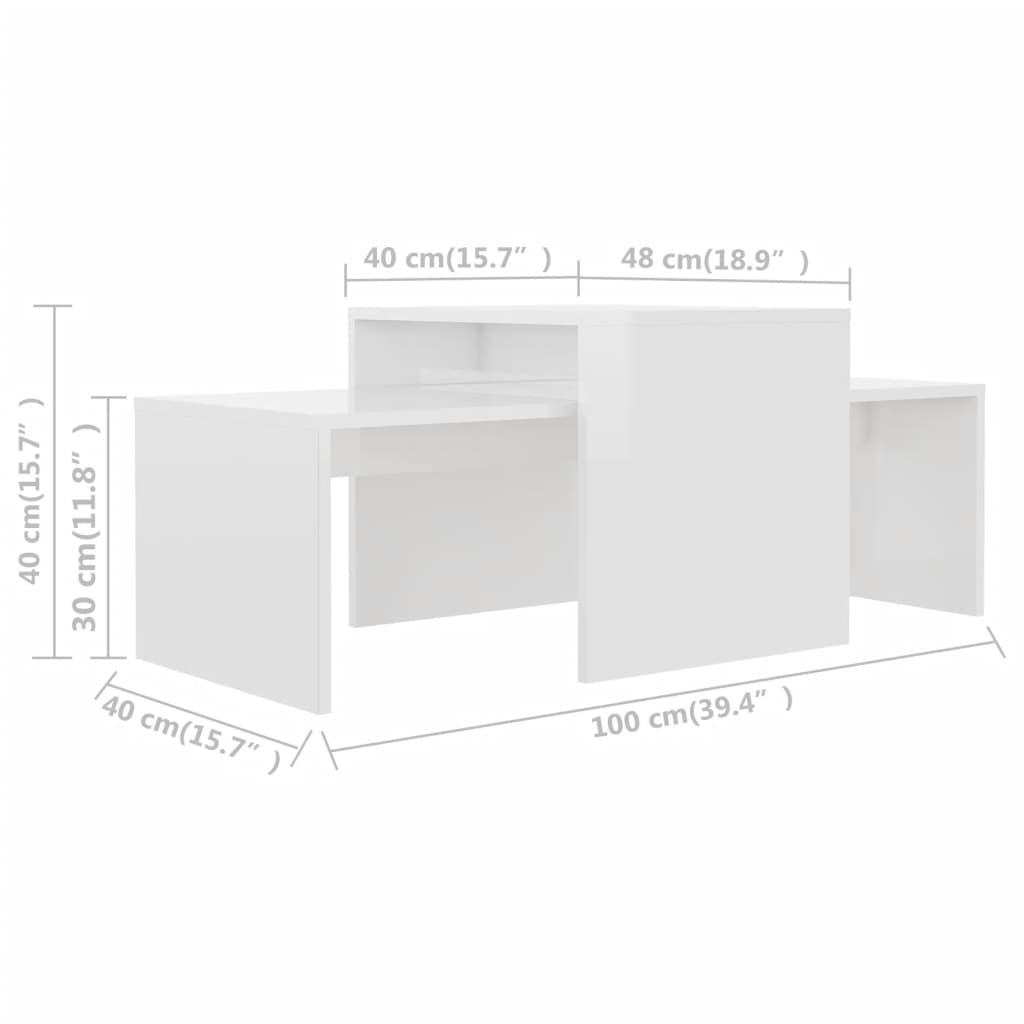 vidaXL Kavos staliukų komplektas, baltas, 100x48x40cm, MDP, blizgus