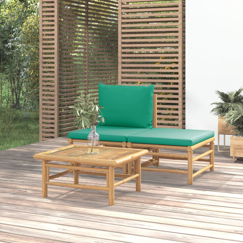 vidaXL Sodo komplektas su žaliomis pagalvėlėmis, 3 dalių, bambukas