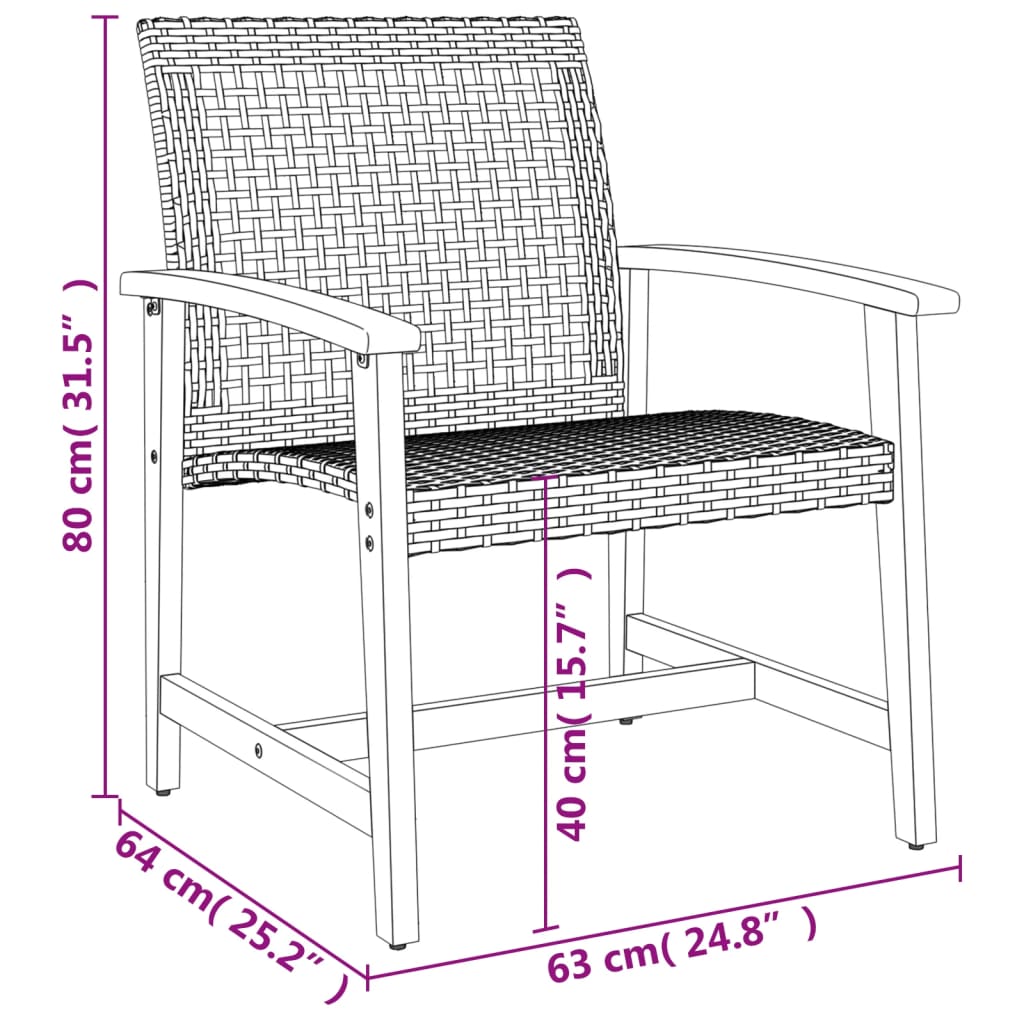 vidaXL Sodo kėdės, 2vnt., pilkos, poliratanas ir akacijos mediena