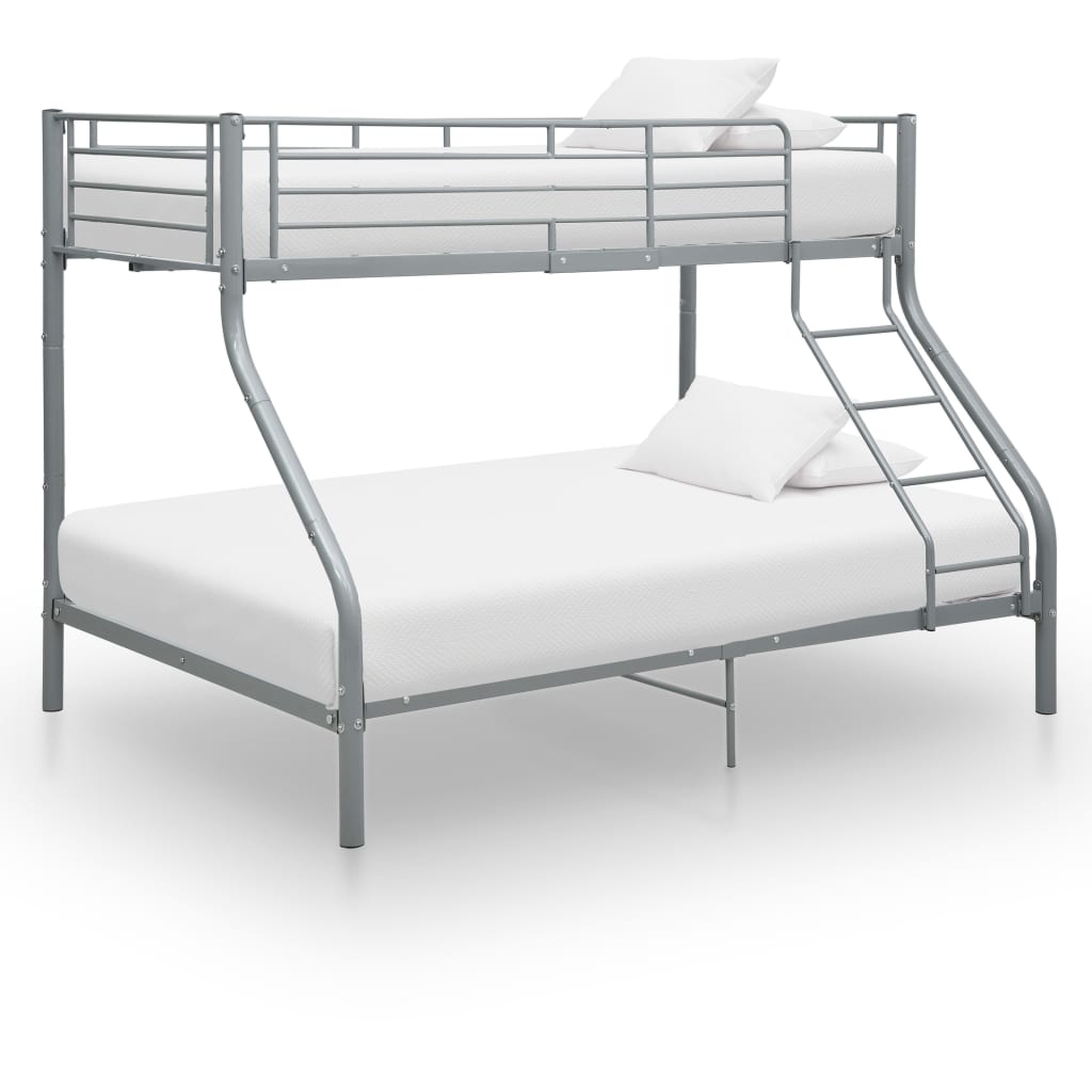 vidaXL Dviaukštės lovos rėmas, pilkas, 140x200cm/90x200cm, metalas
