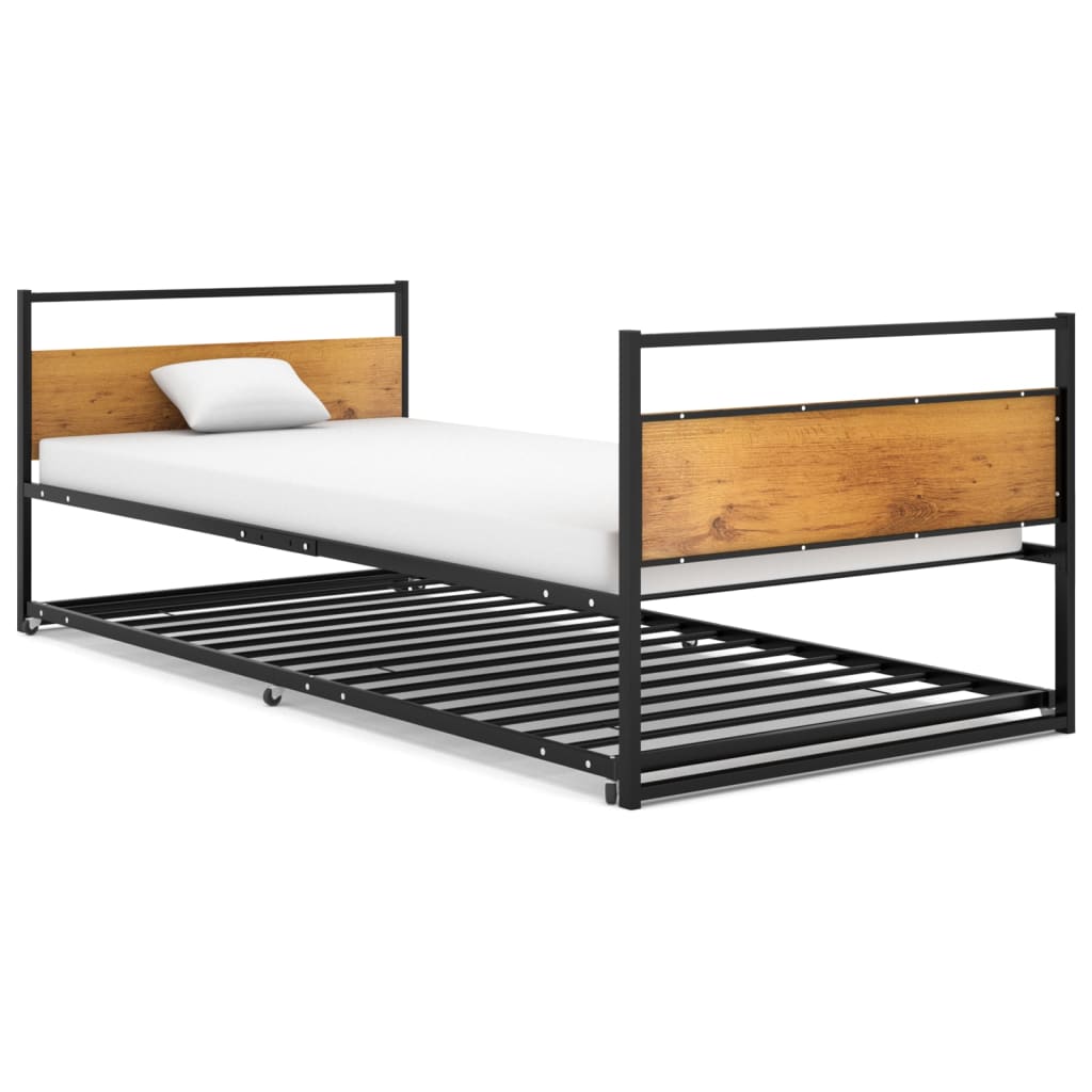 vidaXL Ištraukiamos lovos rėmas, juodas, 90x200cm, metalas