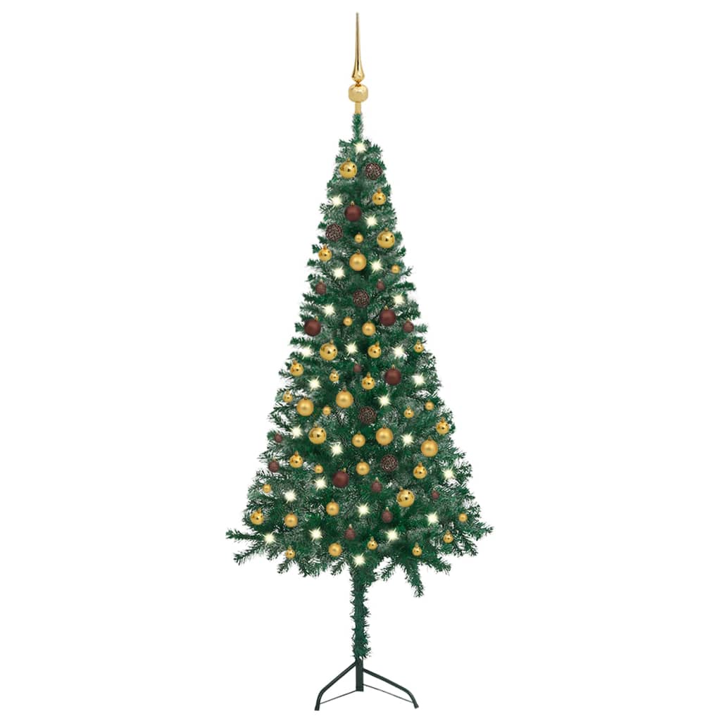 vidaXL Kampinė Kalėdų eglutė su LED/žaisliukais, žalia, 180cm, PVC