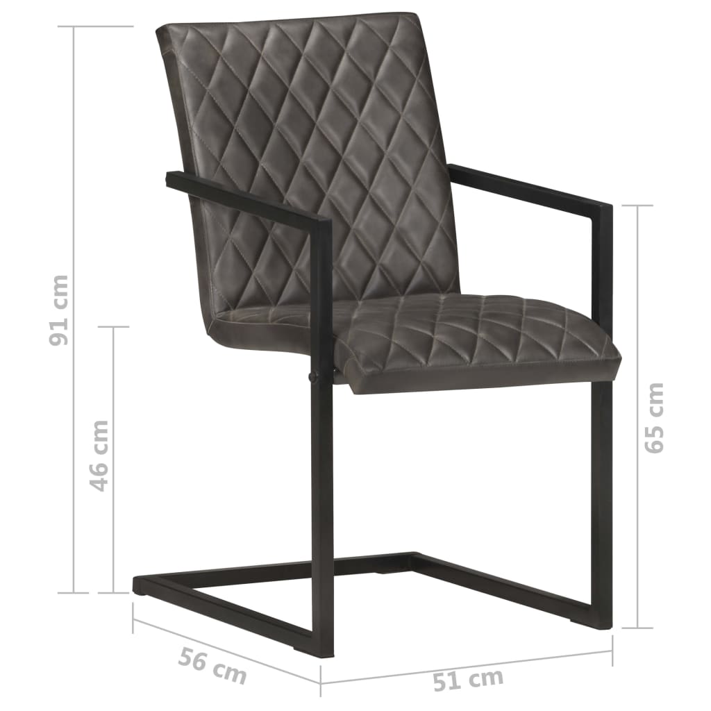 vidaXL Gembinės valgomojo kėdės, 4vnt., pilkos spalvos, tikra oda