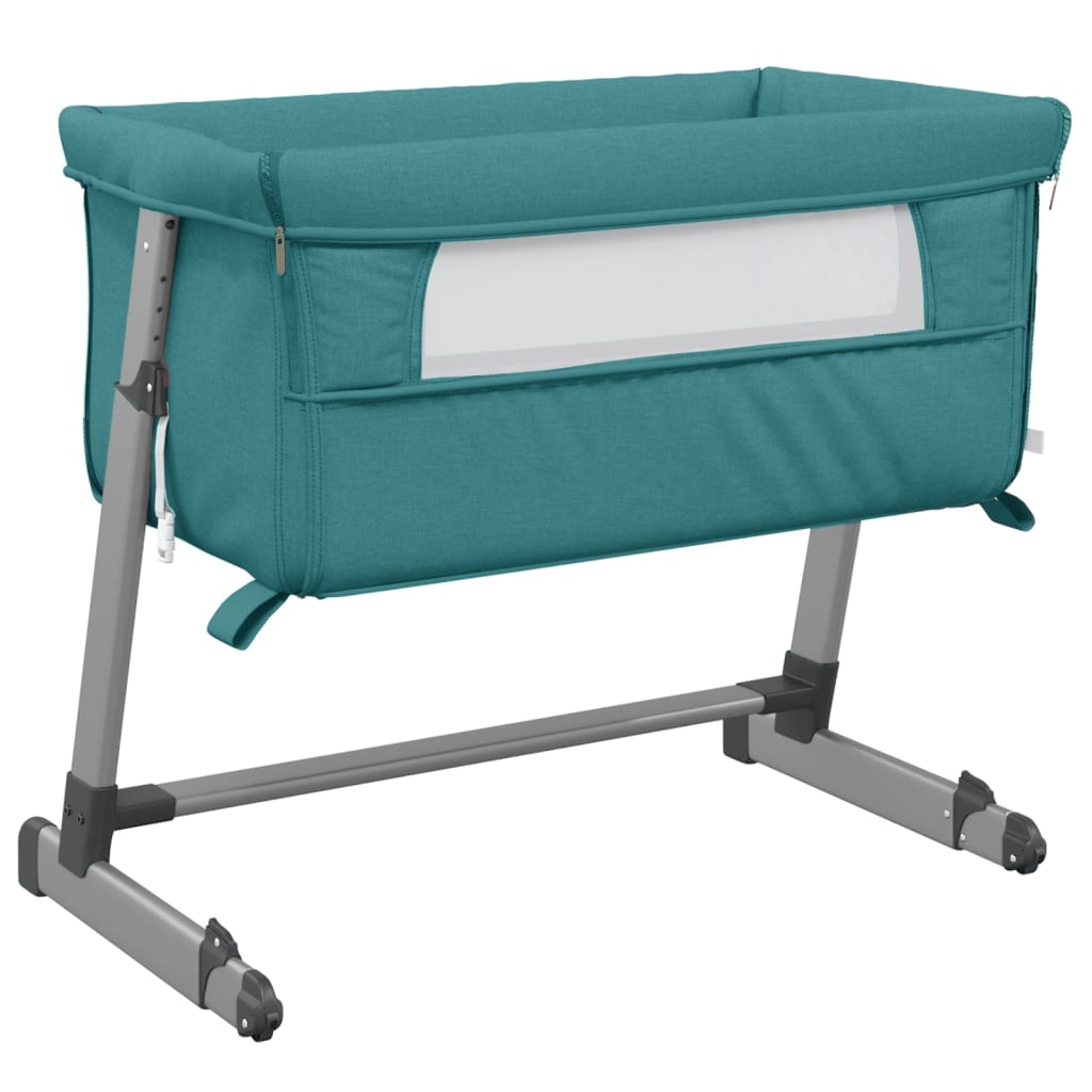 vidaXL Kūdikio lovytė su čiužiniu, žalios spalvos, lininis audinys