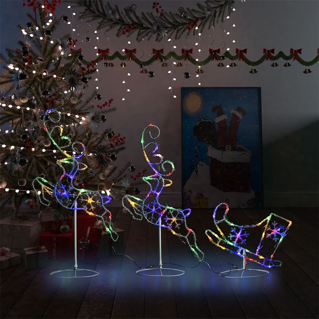 vidaXL Kalėdinė ekspozicija elniai ir rogės, spalvota, 260x21x87cm
