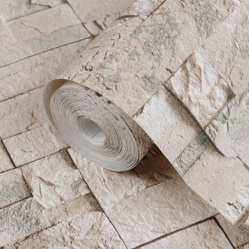 vidaXL Tapetai, pilkos ir smėlio spalvos, 3D, akmens imitacijos