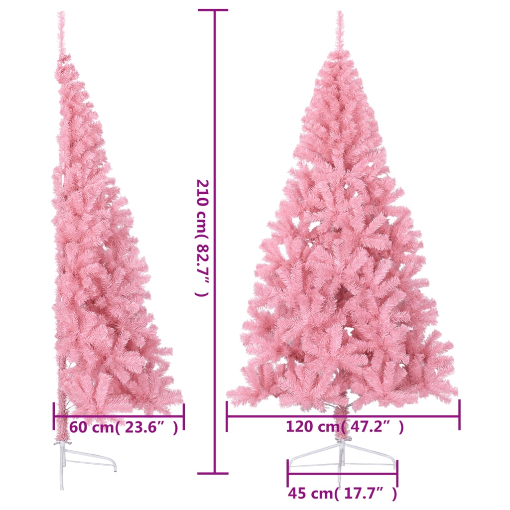 vidaXL Dirbtinė pusinė Kalėdų eglutė su stovu, rožinė, 210cm, PVC