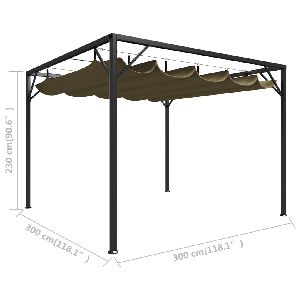 vidaXL Sodo pavėsinė su įtraukiamu stogu, taupe spalvos, 3x3m, 180g/m²