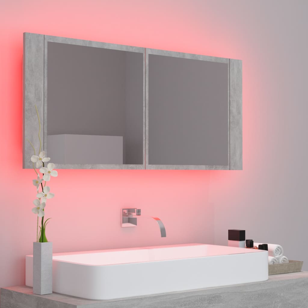 vidaXL Veidrodinė vonios spintelė su LED, betono, 100x12x45cm, akrilas